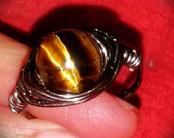 Tiger eye wire wrapped ring