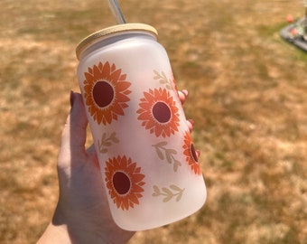 Sunflower 16oz Frosted Glass Can Cup