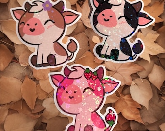 Cute Kawaii Cows Holographic Vinyl Stickers