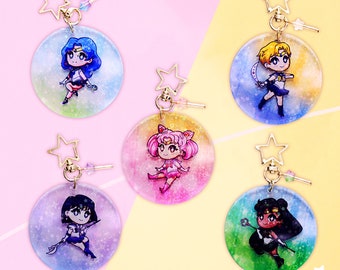 Nautical Magical Girls Senshi Acrylic Charm Keychain Holographic Planets version 2