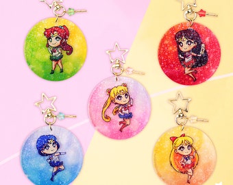 Nautical Magical Girls Senshi Acrylic Charm Keychain Holographic Planets