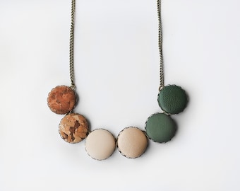 Cork Statement Necklace,Black Jewelry Accent Artistic Necklace Marble Cork Necklace Minimalist Jewelry Cork leather Necklace