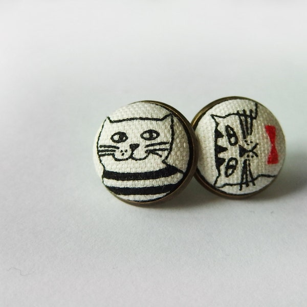 Stud Cat Earrings, White Earrings, Kawaii Jewelry, Cute Earrings, Button Earrings, Lolita Jewelry, Cat Lover Gift,,Hipster Earrings