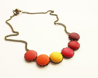 Leather Statement Necklace, Modern Colorful Jewelry, Yellow Necklace, Minimalist Jewelry, Art Deco Necklace, Accent Artistic Necklace