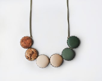 Cork Statement Necklace, Modern Colorful Jewelry, Marble Cork Necklace, Minimalist Jewelry, Art Deco Necklace, Accent Artistic Necklace