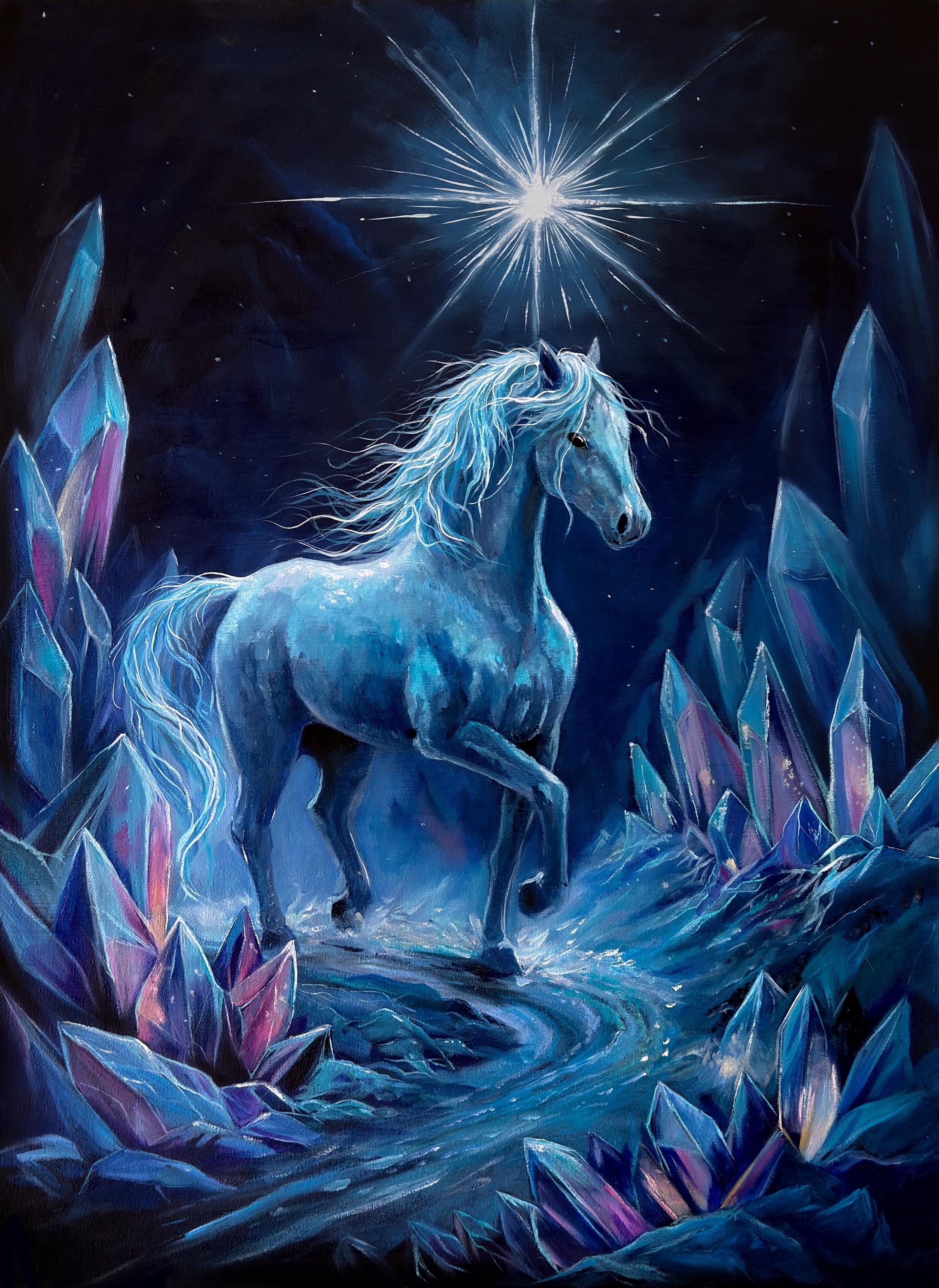 Dark Fantasy Horse Printable Art, White Horse Wall Art, Mystical Animal ...