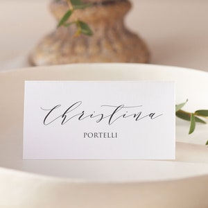 Cartões de lugar para mesas de recepção de casamento | Cartões de visita de caligrafia impressos em cartões de tenda dobrados