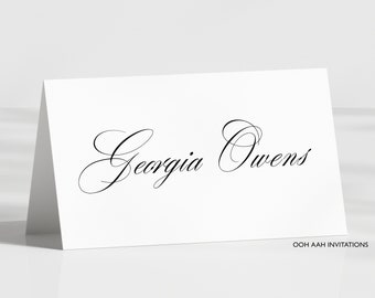 Wedding Place Cards with Names in Elegant Calligraphy | Folded tent cards for wedding reception table