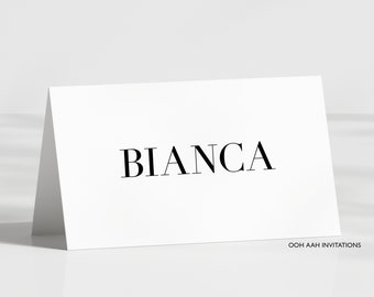 Wedding Place Cards with Names in Modern font | Folded tent cards for wedding reception table