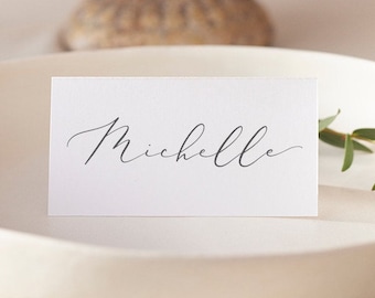Kalligraphie-Namen auf Hochzeits-Tischkarten | Klappkarten für den Hochzeitstisch | Schlichte Tischkarten