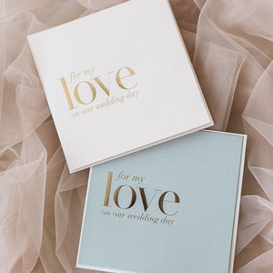 Tarjeta del día de la boda para mi esposo, Tarjeta de amor / Regalos para el novio de la novia / Para mi esposo en el día de nuestra boda / Lámina dorada gris y ruborizada