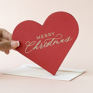 Tarjetas de corazón de Feliz Navidad - Colección de tarjetas de Navidad rojas de lujo / Tarjeta de amor para regalos de Navidad con Feliz Navidad en lámina de oro
