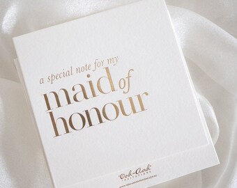To my Maid of Honour card on my wedding day, Maid of Honour Gift ideas, Thank You Gift for Maid of Honour from the Bride, Ivory White & Gold