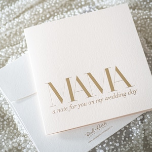 Cartão de casamento de luxo para a mãe da noiva, Para minha mãe no dia do meu casamento, Presente para a mãe da noiva da filha, MAMA Ouro sobre blush