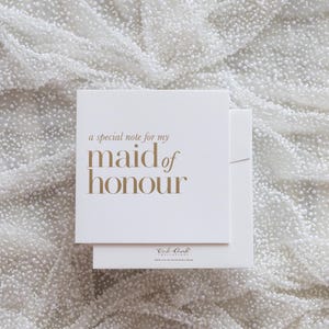 To my Maid of Honour card on my wedding day, Maid of Honour Gift ideas, Thank You Gift for Maid of Honour from the Bride, Ivory White & Gold