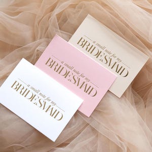 Tarjeta de agradecimiento de lujo para dama de honor en el día de mi boda / Tarjeta para mi dama de honor para caja de regalo para damas de honor en papel dorado