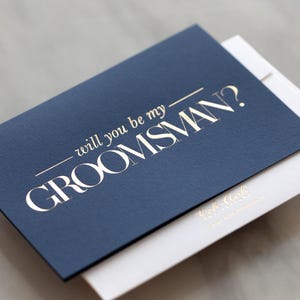 Bleu marine et or Will You Be My Groomsman Cartes de vœux pour garçons d'honneur cadeaux