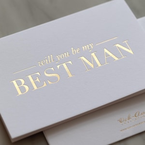 Carte pour mariage Best Man en impression blanc et feuille d'or | Serez-vous mon témoin | Cartes-cadeaux pour garçons d'honneur