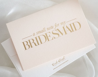 Luxury Bridesmaid Thank You Card on my wedding day | To my Bridesmaid card for bridesmaids gift box in Blush & Gold foil
