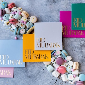 Eid Mubarak Cards 8 Pack Gold Foil Mixed Colors, Luxury Eid Cards for Eid gifts, Muslim Cards for Eid hamper and Islamic Greeting card