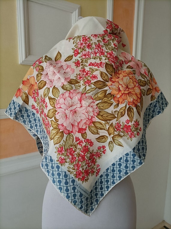 Foulard Carré En Soie Vintage Gherardini - Motif Navigation Bleu - Pour Femme
