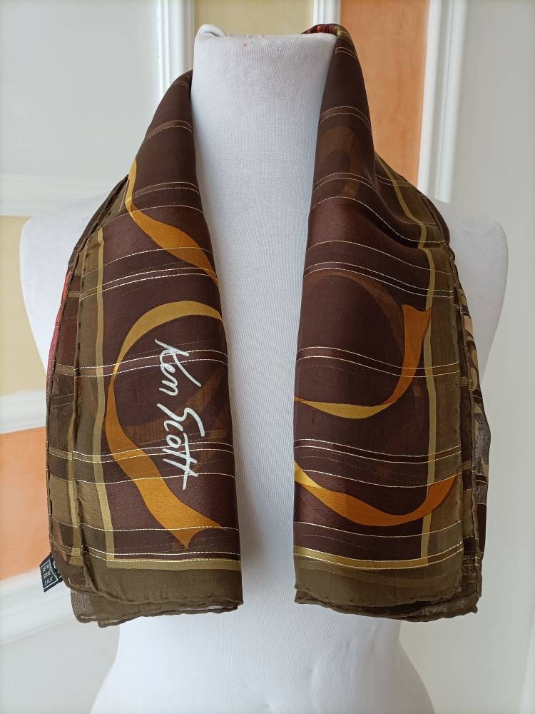 Foulard En Soie Vintage Ken Scott - Motif Géométrique Multicolore - Pour Femme