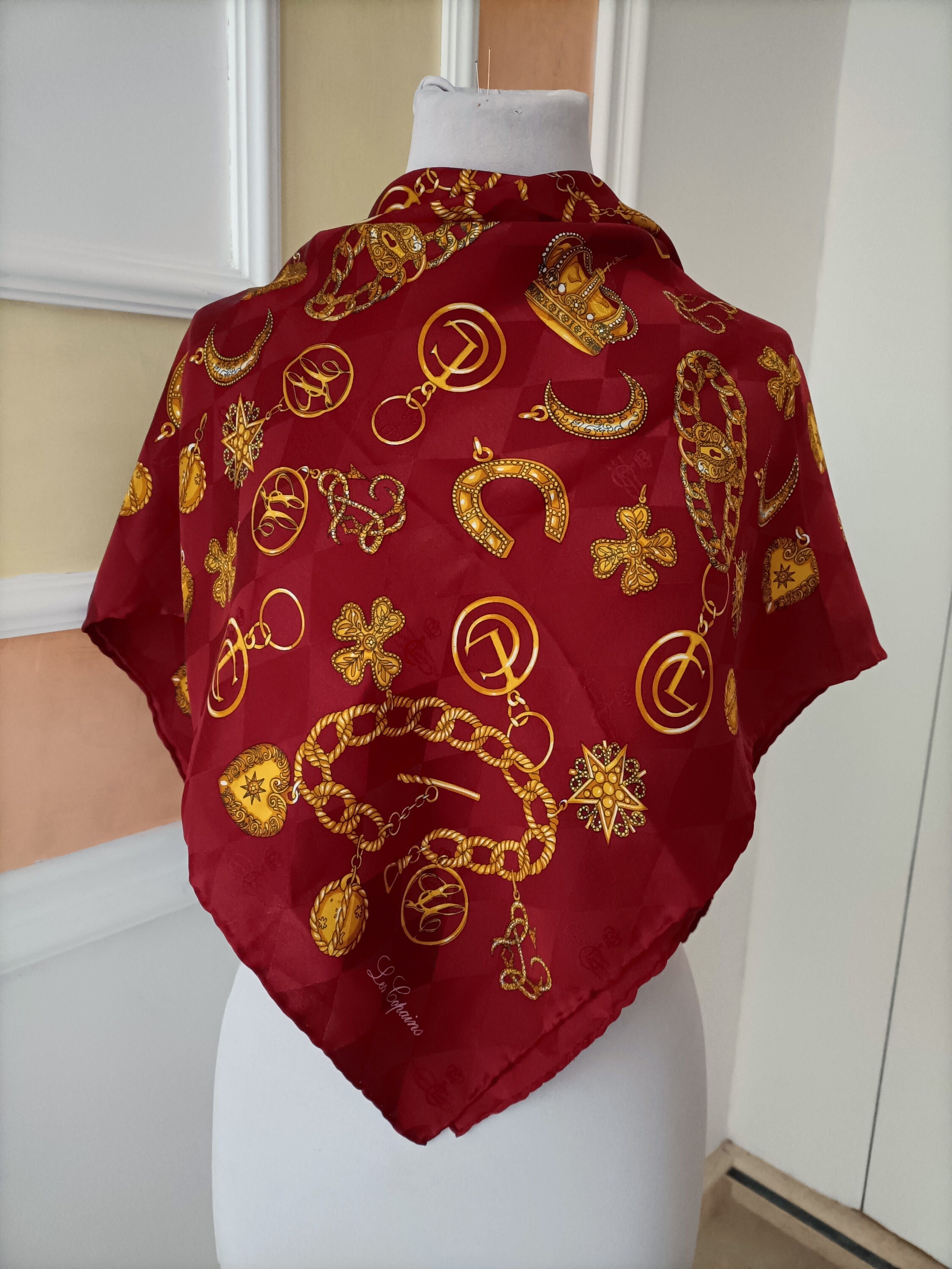 Foulard Vintage Les Copains En Soie 100% – Multicolore, Motif Géométrique – Occasion Bon état