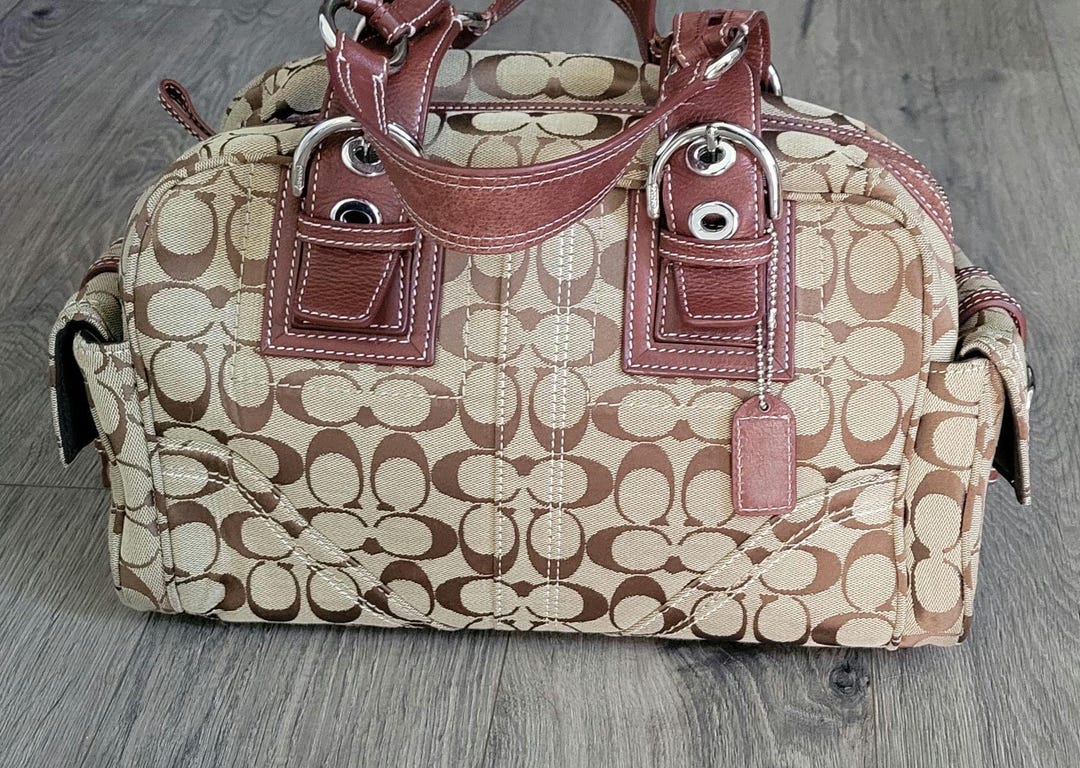 COACH Brown Khaki Jacquard C's Logo Signature With Silver Tone