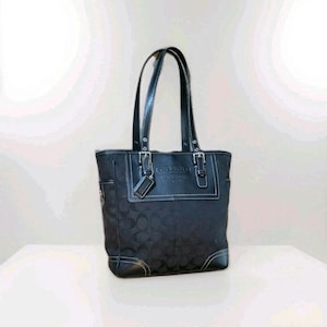 Coach vintage leatherware Legacy Black Jacquard C&#39;s Logo Signature with Silver tone Turnlock Tote Bag