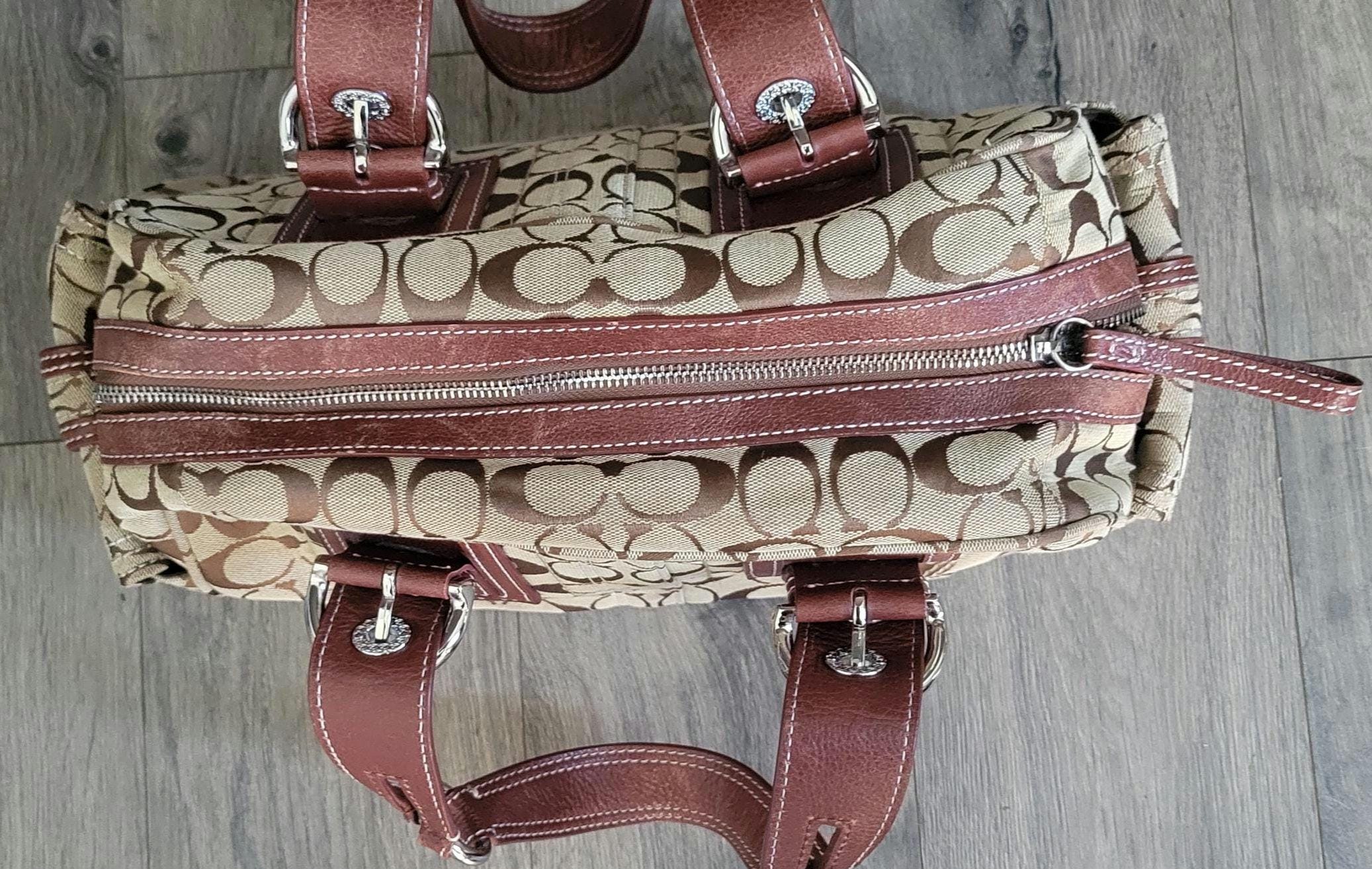 COACH Brown Khaki Jacquard C's Logo Signature With Silver Tone