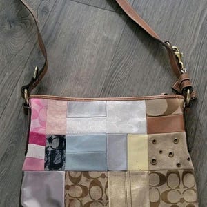 Coach SOHO vintage Multicolor Patchwork Jacquard C&#39;s Logo Signature with Silver Tone Slim Boho Shoulder Bag