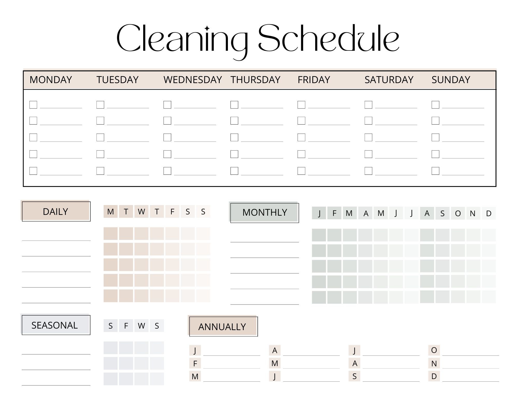 Cleaning Schedule Chart Template Day Month Annual Seasonal Digital ...