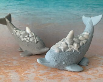 Dolphin Soap - Dolphin Decorative Glycerin Soap with Shells Destination Wedding Favor - Soap Gift Idea For Dolphin Bathroom in Beach House