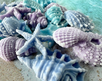 Miniature Seashell Glycerin Soaps, Beach Themed Decor for Sea Shell Bathroom, Set of 10