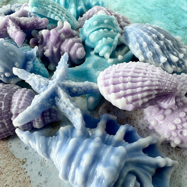 Miniature Seashell Glycerin Soaps, Beach Themed Decor for Sea Shell Bathroom, Set of 10