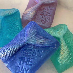 Mermaid Soap - Mermaid Tail Bar Soap - Seas The Day Novelty Glycerin Gift Idea