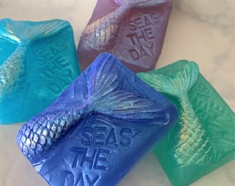 Mermaid Soap - Mermaid Tail Bar Soap - Seas The Day Novelty Glycerin Gift Idea