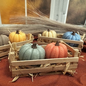 Autumn Mini Pumpkin Soaps in Wooden Crate: Fall Decor, Thanksgiving Gift