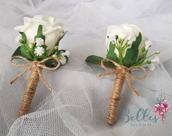 15 Rose & Diamante Buttonhole Corsage Groom Guest Best Man Wedding Flowers 
