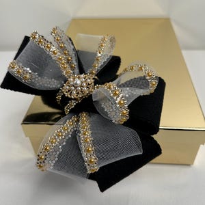 Luxury Handmade Black White Mesh Gold Bow , Gift Box Bow Topper ...