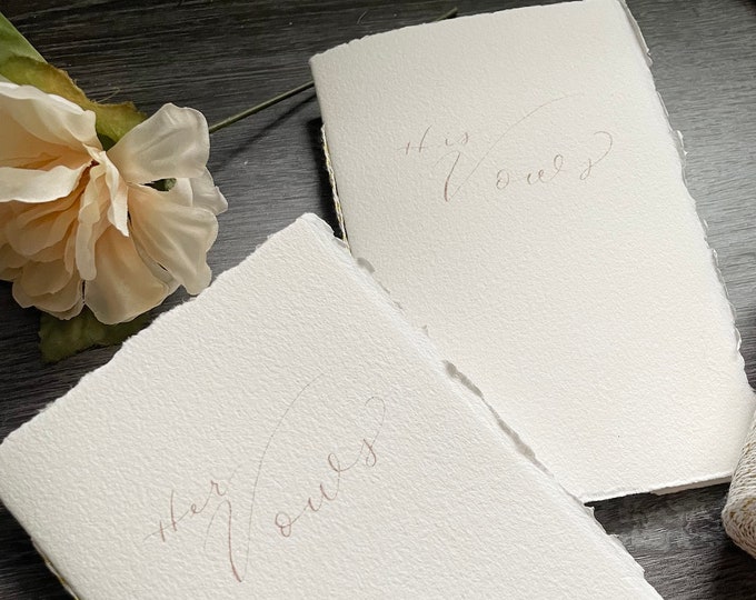 His and Hers Wedding Vow Booklet Set 4x6 - Handmade Calligraphy