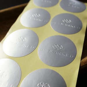 Silber Folie Geprägte Sticker, Geprägte Erhabene Sticker/Label, Prägesiegel Sticker, Folie/Metallic Siegel, Business/Hochzeit/Geschenkaufkleber