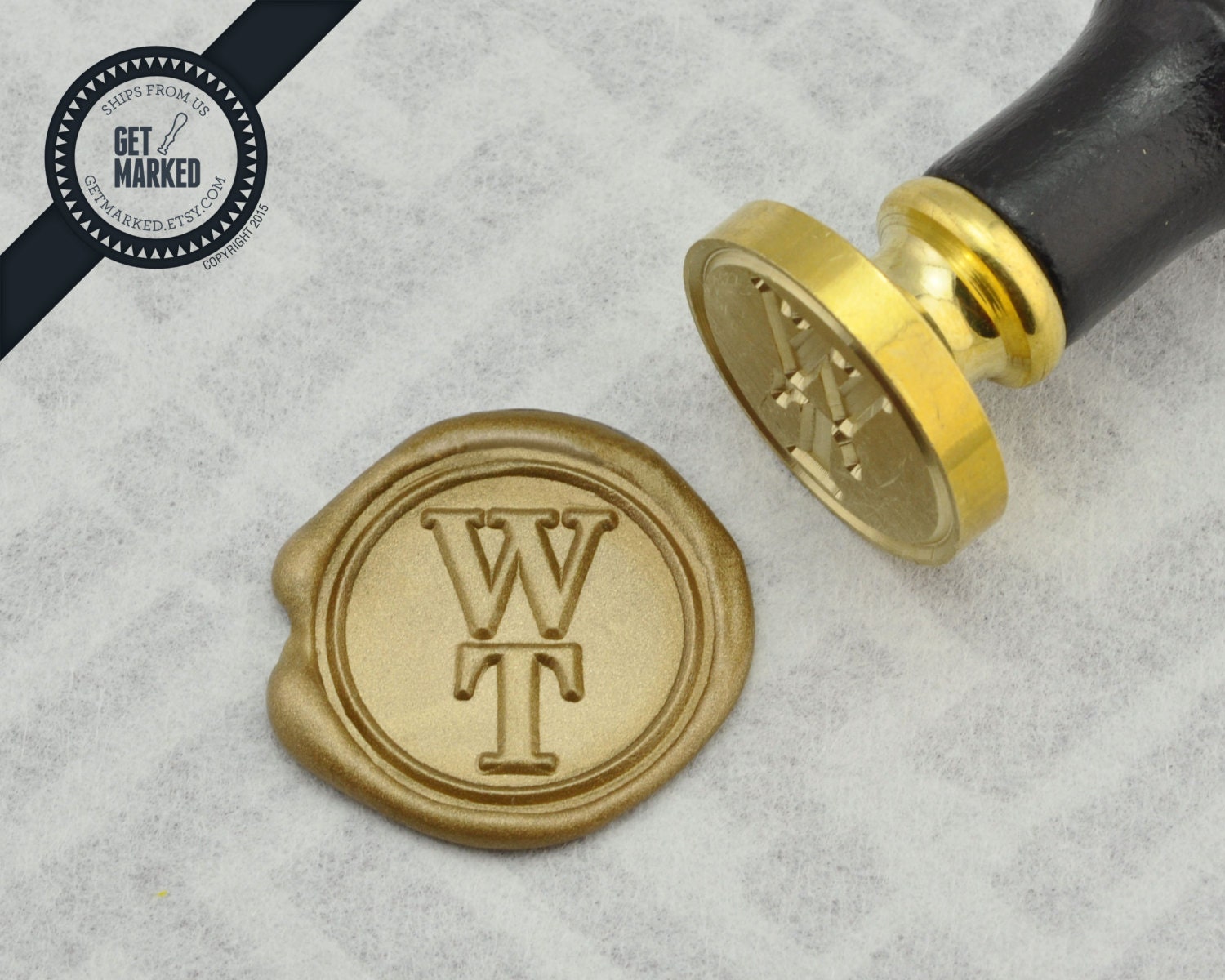 Brass Cerif Initial Wax Seal Stamp Gift Set kit with Gold Sealing