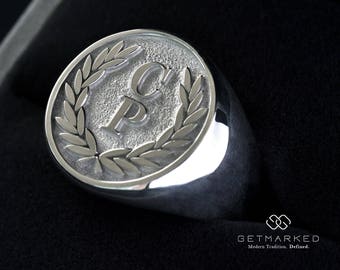 Personalized Sandblasted Finish Signet Ring - Roman Style (JW0004)