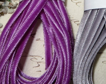 5y Tiny 1/8" MAGENTA PURPLE Velvet Ribbon Antique Vintage Ochre Boho Choker French Trim Doll Dress 1920s Flapper Applique Crushed Ombre