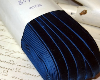 4y ROYAL BLUE TUBING 3/8" Velvet Flat Ribbon Swiss Rayon Very Stiff Taffeta Back Navy Boho Choker Necklace Hat Trim Antique Doll Dress