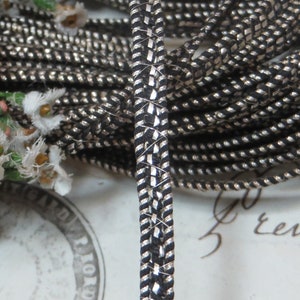 1y 1920 ART DECO French Metal Thread Trim Silver Black Handmade Flat Braided Jewelry Bracelet Necklace Art Nouveau Flapper Dress Ribbonwork