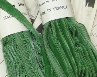 1y 1/4" FRENCH GREEN Velvet Ribbon Doll Dress Antique Vintage Trim Rayon Taffeta Back millinery hat Flower 1920s flapper christmas Dress