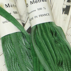 1y 1/4" FRENCH GREEN Velvet Ribbon Doll Dress Antique Vintage Trim Rayon Taffeta Back millinery hat Flower 1920s flapper christmas Dress
