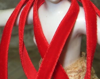 10 Yards 1 1//2/" Cardinal Red Velvet Vintage Ribbon Fabric France Wash And Wear